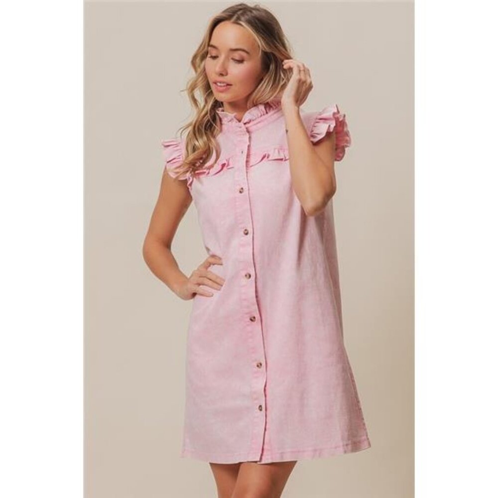 nwt BiBi Washed Button Down Ruffled Cap Sleeve De… - image 3